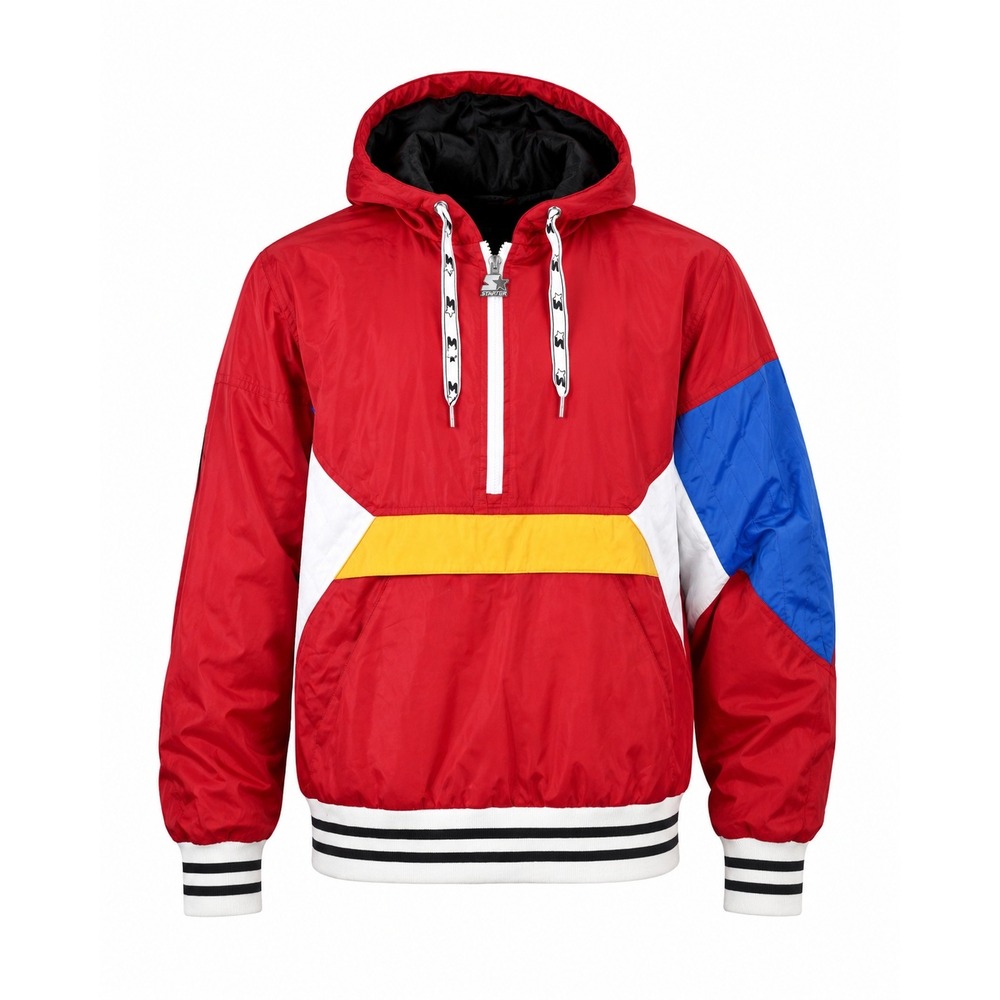 VTG Starter Windbreaker Anorak Mens Red Blue Colorblock 90s Retro Hooded Jacket